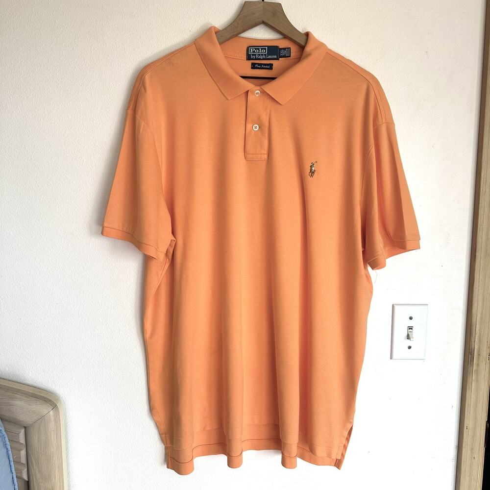 Vintage Y2K 100% Cotton Ralph Lauren Polo Shirt Orange Sz XXL Preppy Golf Twee